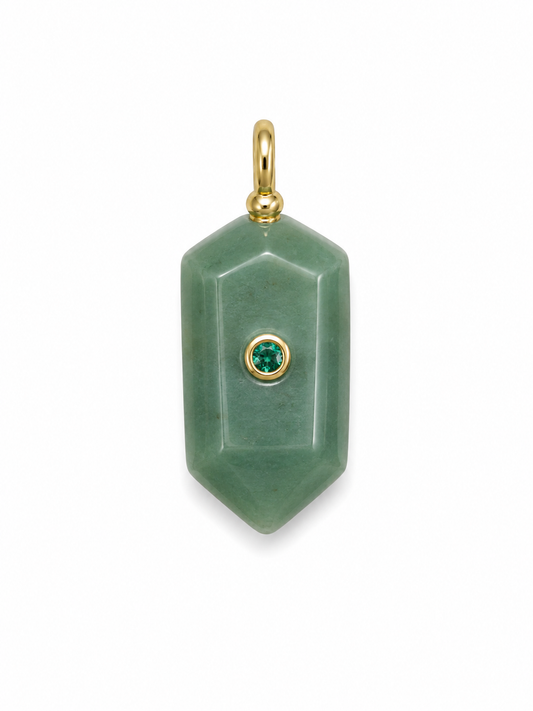 JADE BULLET SHAPE CHARM WITH GREEN CENTER STONE