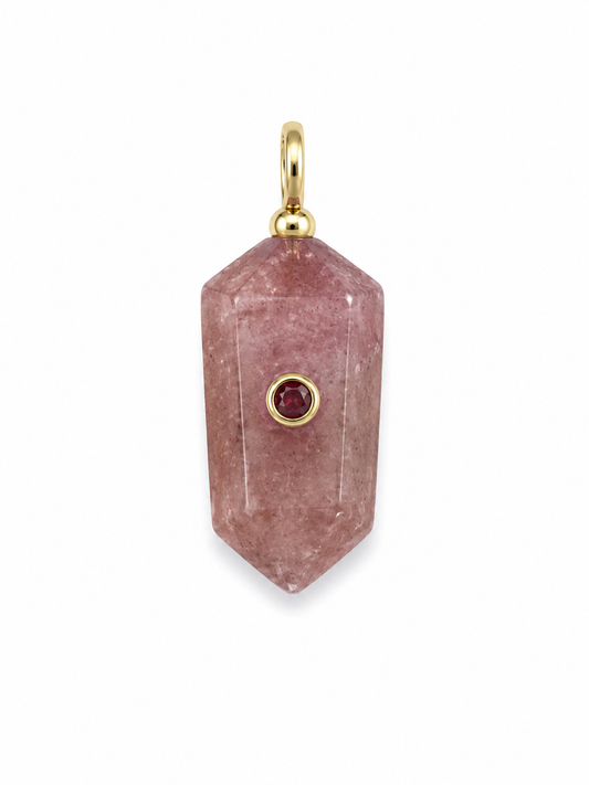MORGANITE BULLET SHAPE CHARM WITH RED CENTER STONE