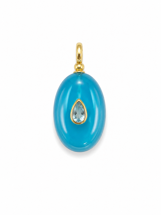 BLUE RESIN OVAL CHARM WITH LIGHT BLUE CENTER STONE