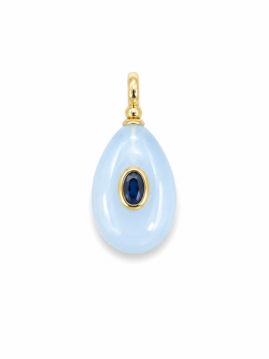 CLEAR RESIN TEARDROP CHARM WITH RED CENTER STONE