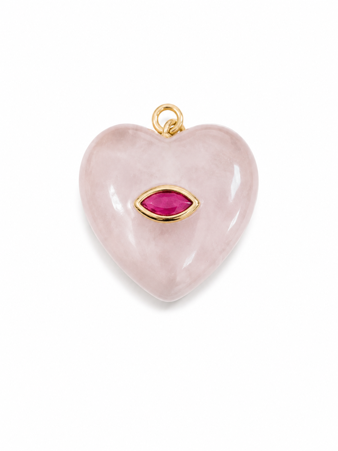 ROSE QUARTZ HEART SHAPE CHARM WITH PINK CENTER STONE