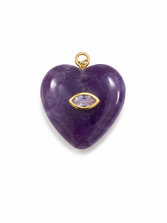 AMETHYST HEART SHAPE CHARM WITH LIGHT PURPLE CENTER STONE