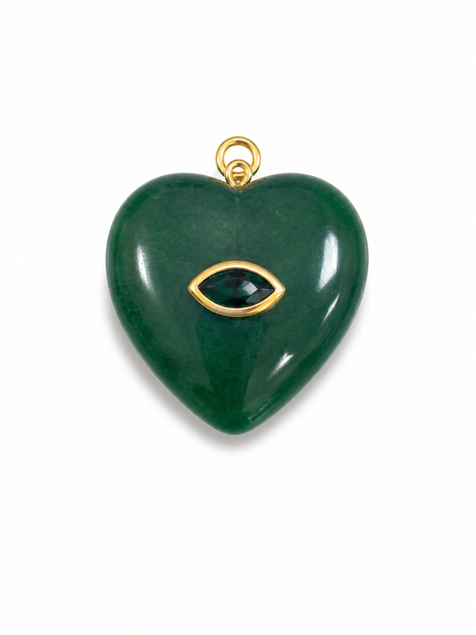 JADE HEART SHAPE CHARM WITH DARK GREEN CENTER STONE