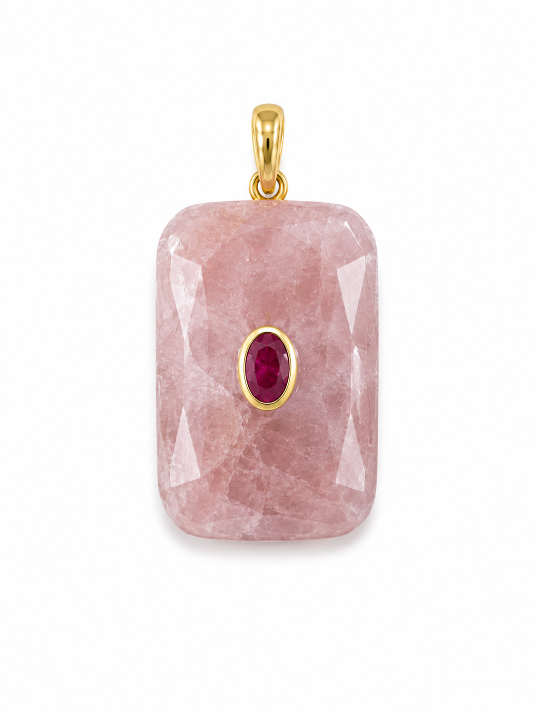 MORGANITE RECTANGULAR SHAPE CHARM WITH GREEN CENTER STONE