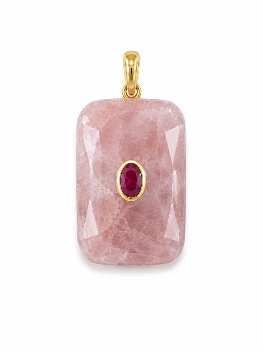 MORGANITE RECTANGULAR SHAPE CHARM WITH GREEN CENTER STONE