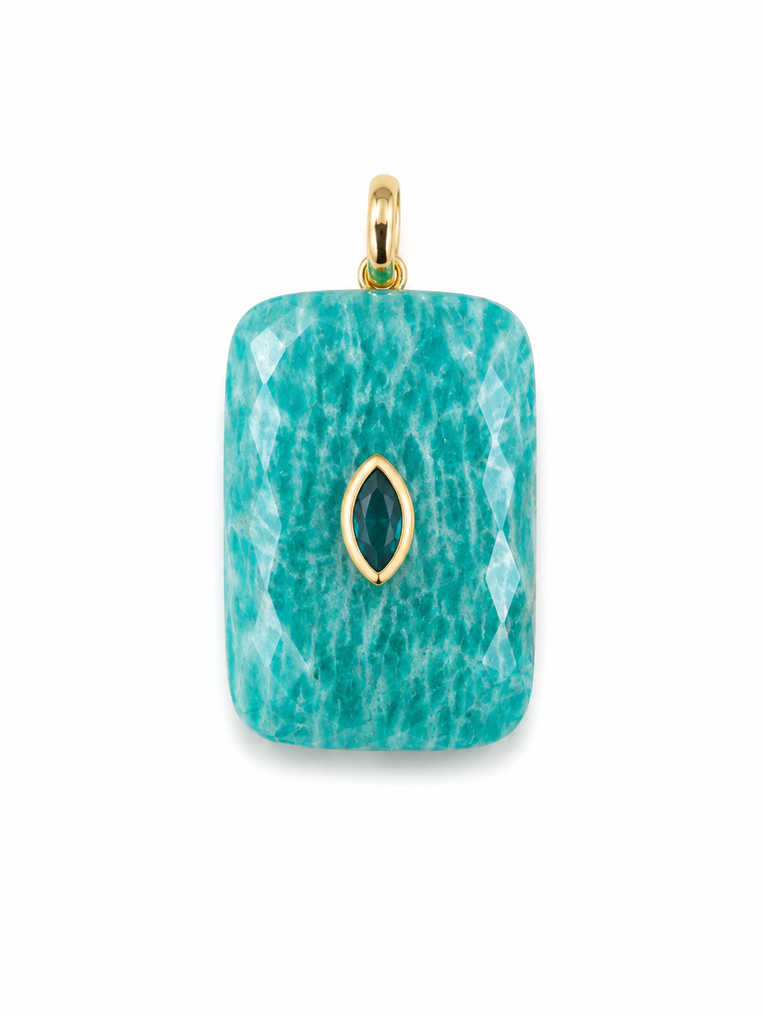 AMAZONITE RECTANGULAR SHAPE CHARM WITH TEAL CENTER STONE