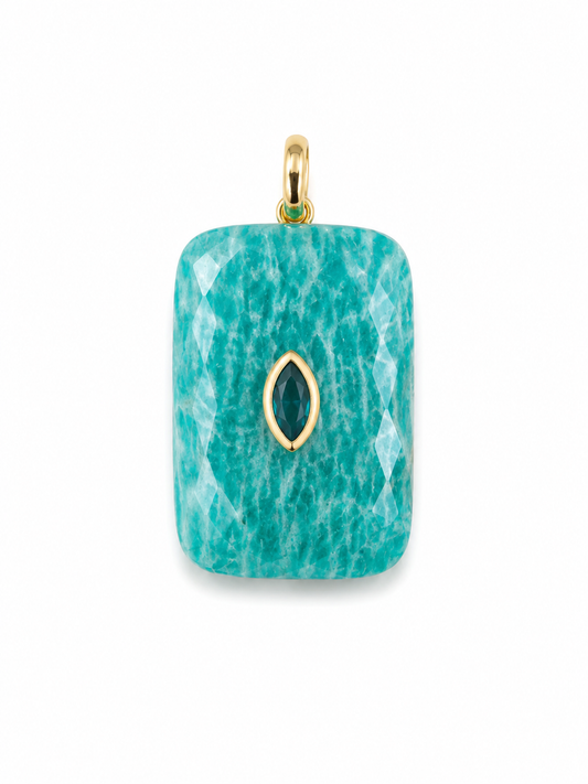 AMAZONITE RECTANGULAR SHAPE CHARM WITH TEAL CENTER STONE