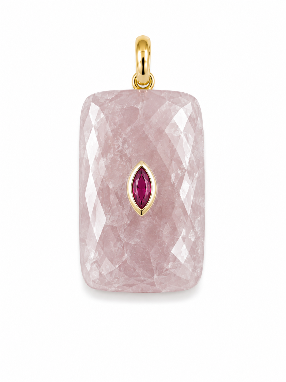 ROSE QUARTZ RECTANGULAR SHAPE CHARM WITH GREEN CENTER STONE