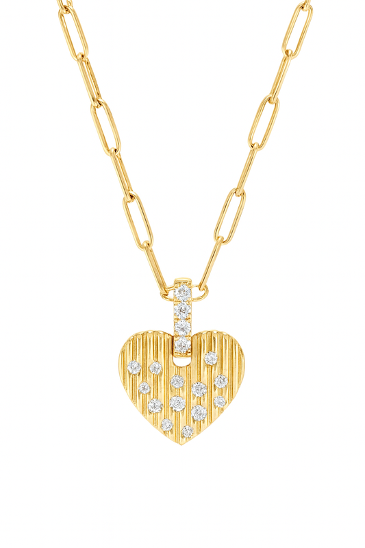 18K YELLOW GOLD SCATTERED DIAMOND HEART PENDANT