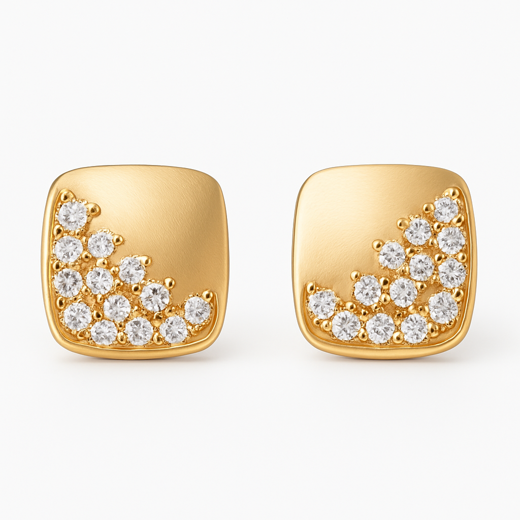 18K YELLOW GOLD CASCADING DIAMOND SQUARE EARRINGS
