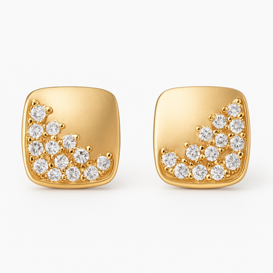 18K YELLOW GOLD CASCADING DIAMOND SQUARE EARRINGS