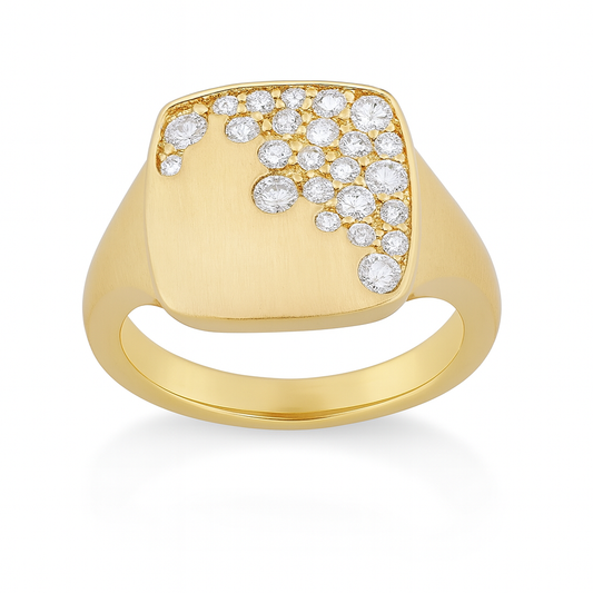 18K YELLOW GOLD CASADING DIAMOND SQUARE FASHION RING