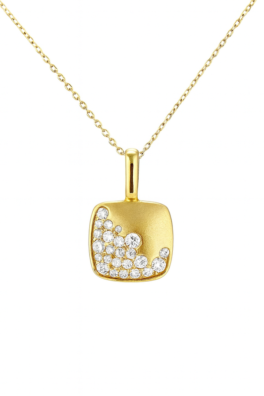 18K YELLOW GOLD CASCADING DIAMOND SQUARE PENDANT