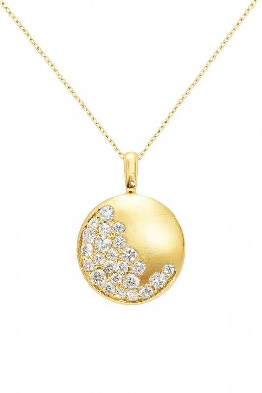 18K YELLOW GOLD CASCADING DIAMOND DISC PENDANT