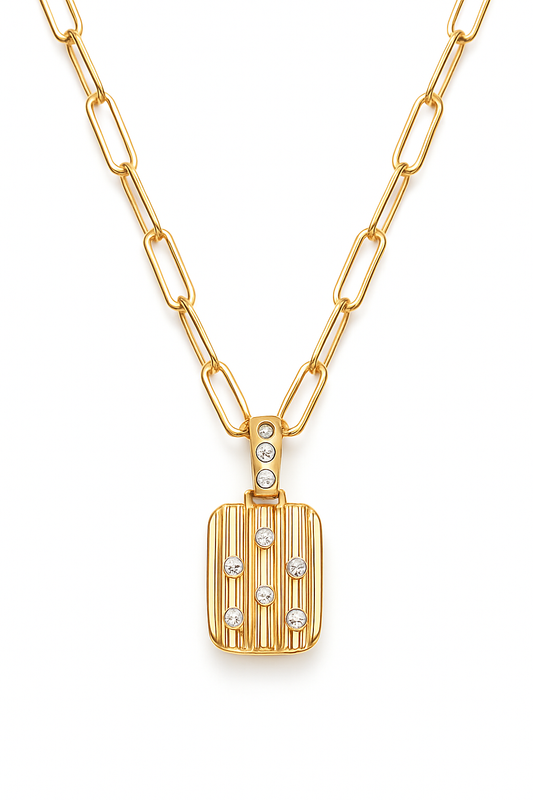 18K YELLOW GOLD SCATTERED DIAMOND SQUARE PENDANT