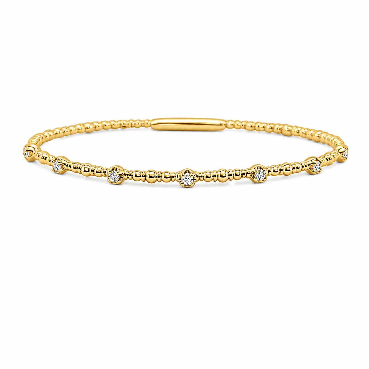 14K YELLOW GOLD BEADED DIAMOND BANGLE