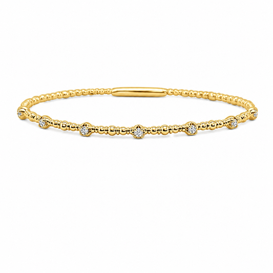 14K YELLOW GOLD BEADED DIAMOND BANGLE