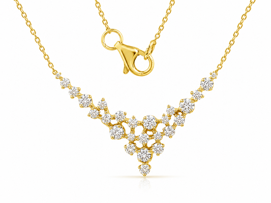 14K YELLOW GOLD 'V' SHAPED SCATTERED DIAMOND NECKLACE