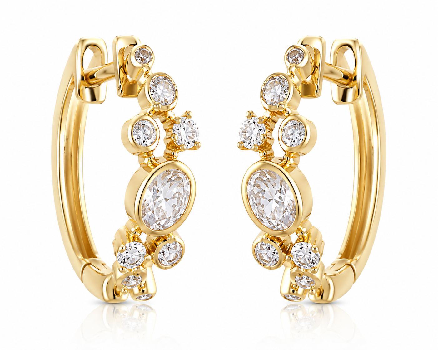 14K YELLOW GOLD SCATTERED BEZEL SET DIAMOND HUGGIES
