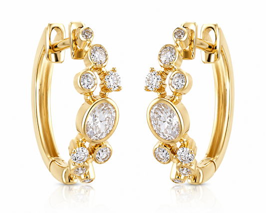 14K YELLOW GOLD SCATTERED BEZEL SET DIAMOND HUGGIES