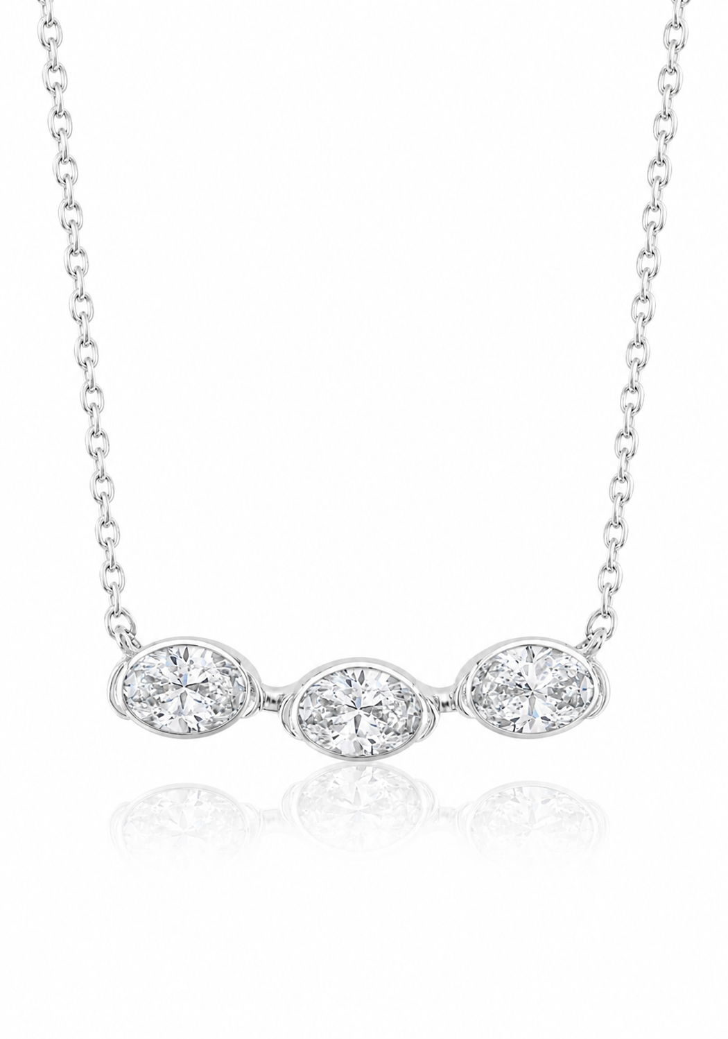 14K WHITE GOLD OVAL DIAMOND BAR NECKLACE