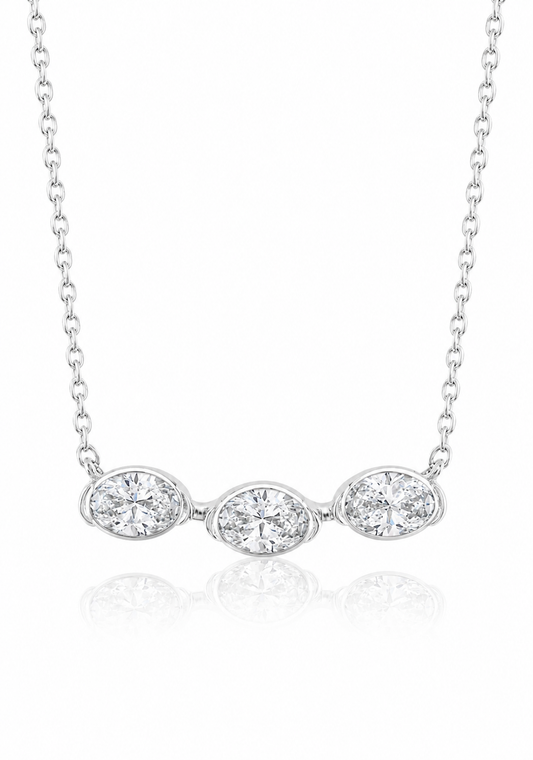 14K WHITE GOLD OVAL DIAMOND BAR NECKLACE