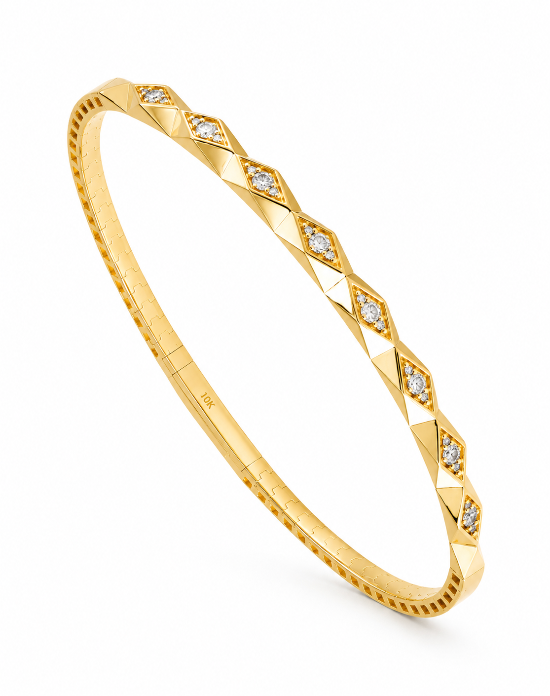 14K YELLOW GOLD GEOMETRIC DIAMOND FLEX BANGLE