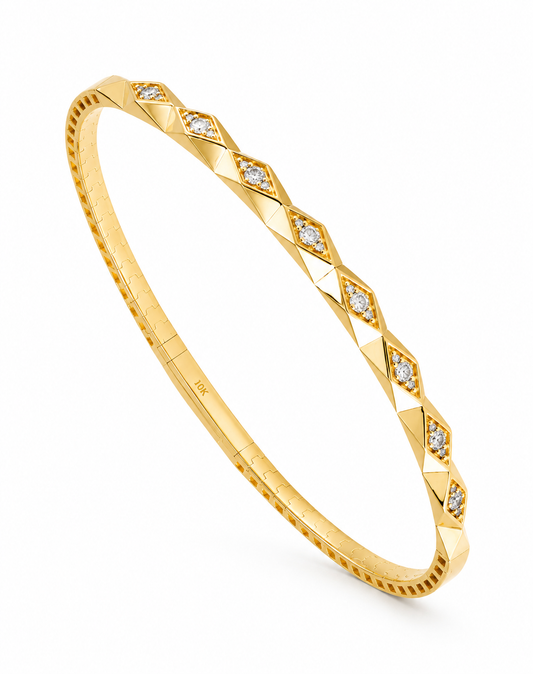 14K YELLOW GOLD GEOMETRIC DIAMOND FLEX BANGLE