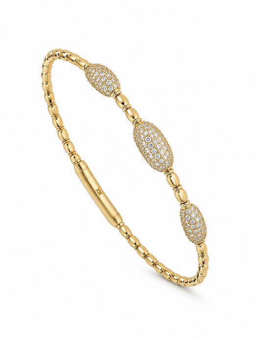 14K YELLOW GOLD BEADED PAVE DIAMOND FLEX BANGLE