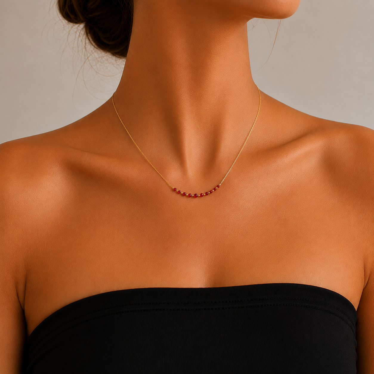 14K YELLOW GOLD RUBY CURVE NECKLACE