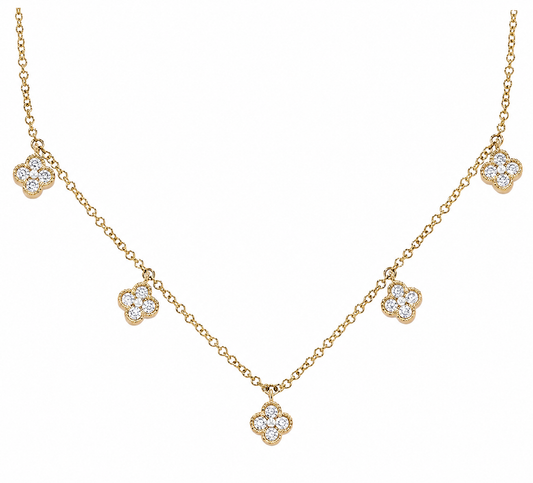 14K YELLOW GOLD DIAMOND CLOVER STATION NECKLACE