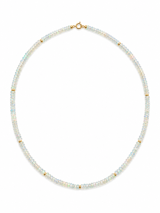 14K YELLOW GOLD AND ETHIOPIAN OPAL ROUNDEL NECKLACE