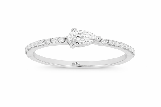 14K WHITE GOLD PEAR SHAPE DIAMOND FASHION STACKABLE RING