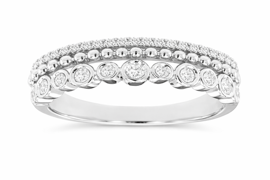 14K WHITE GOLD TRIPLE ROW DIAMOND BEADED FASHION BAND