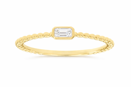 14K YELLOW GOLD BEZEL SET SINGLE DIAMOND BEADED RING