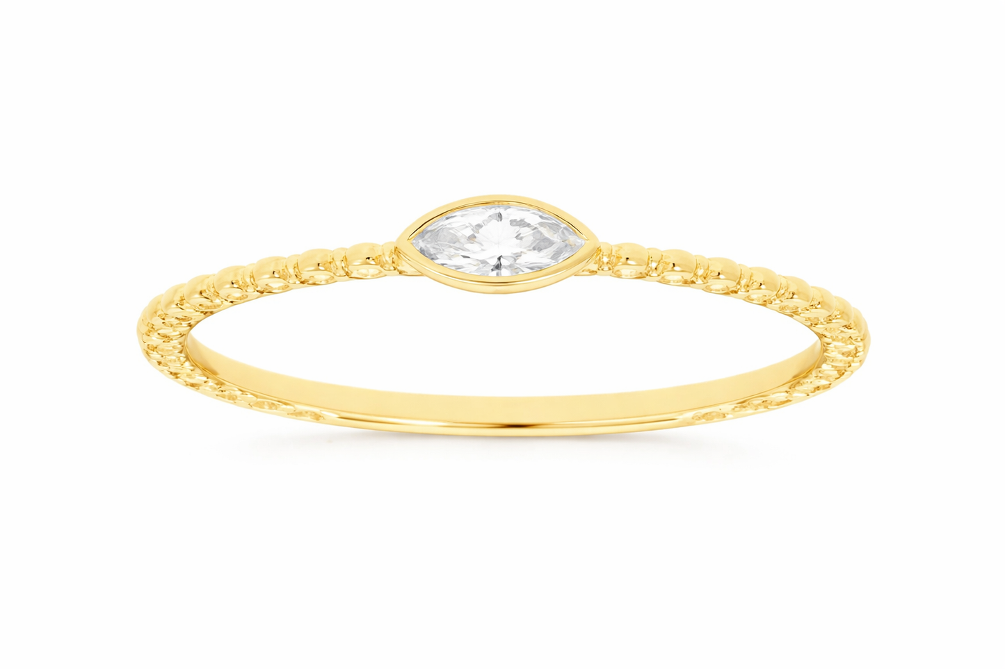 14K YELLOW GOLD BEZEL SET SINGLE DIAMOND BEADED RING