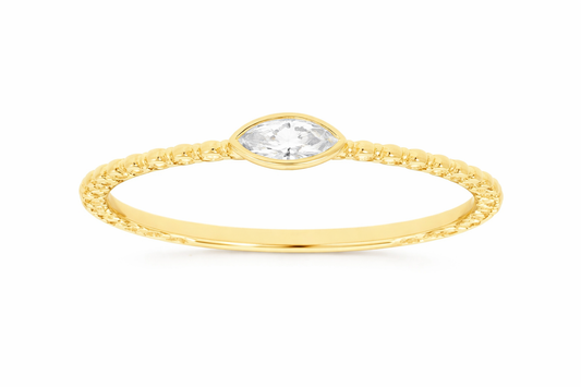 14K YELLOW GOLD BEZEL SET SINGLE DIAMOND BEADED RING