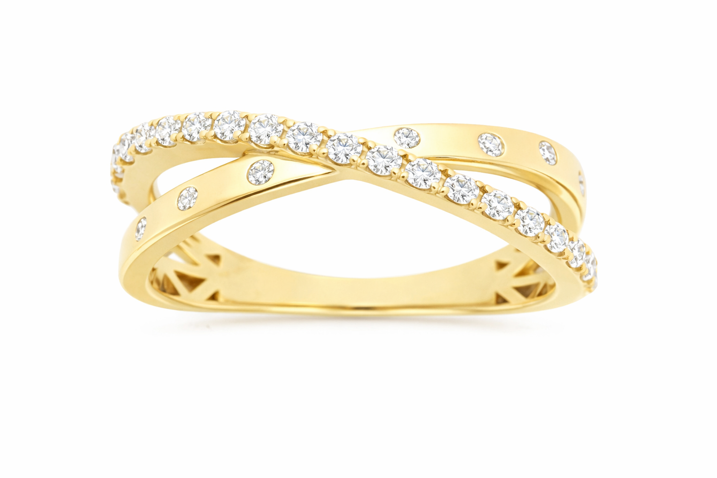 14K YELLOW GOLD DIAMOND CRISSCROSS BAND