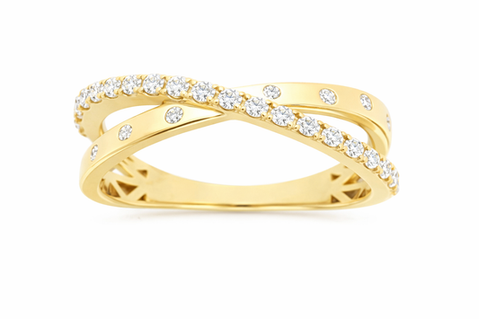 14K YELLOW GOLD DIAMOND CRISSCROSS BAND