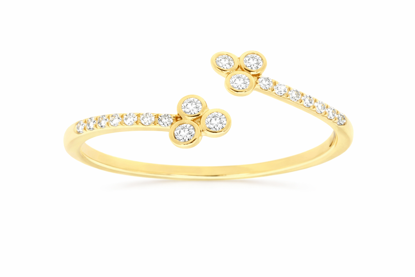 14K YELLOW GOLD DIAMOND CLOVER BYPASS RING