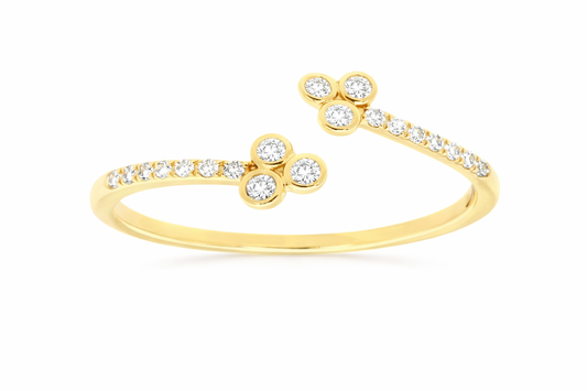 14K YELLOW GOLD DIAMOND CLOVER BYPASS RING
