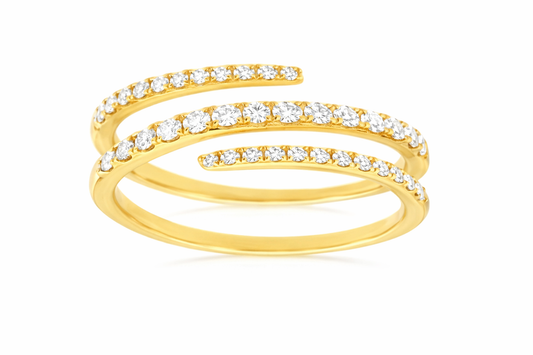 14K YELLOW GOLD TRIPLE ROW BYPASS RING