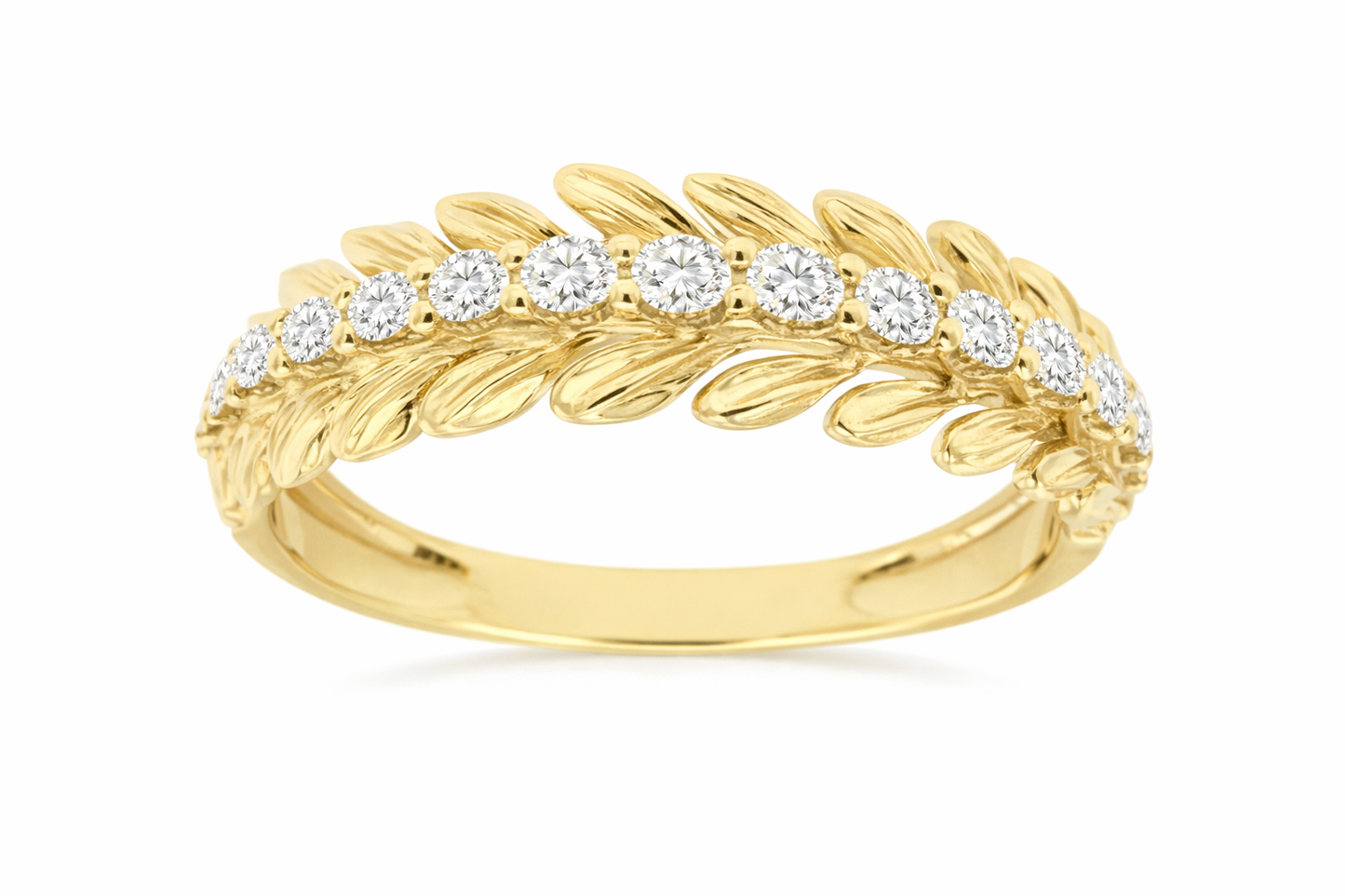 14K YELLOW GOLD & DIAMOND LEAF FASHION BAND