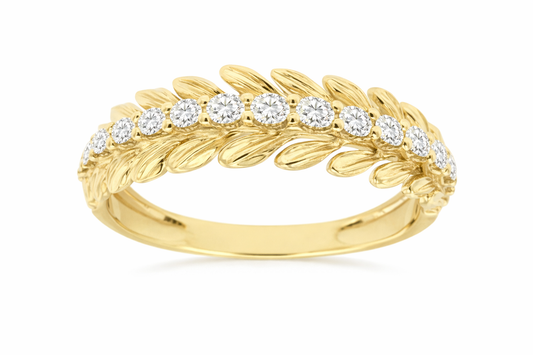 14K YELLOW GOLD & DIAMOND LEAF FASHION BAND