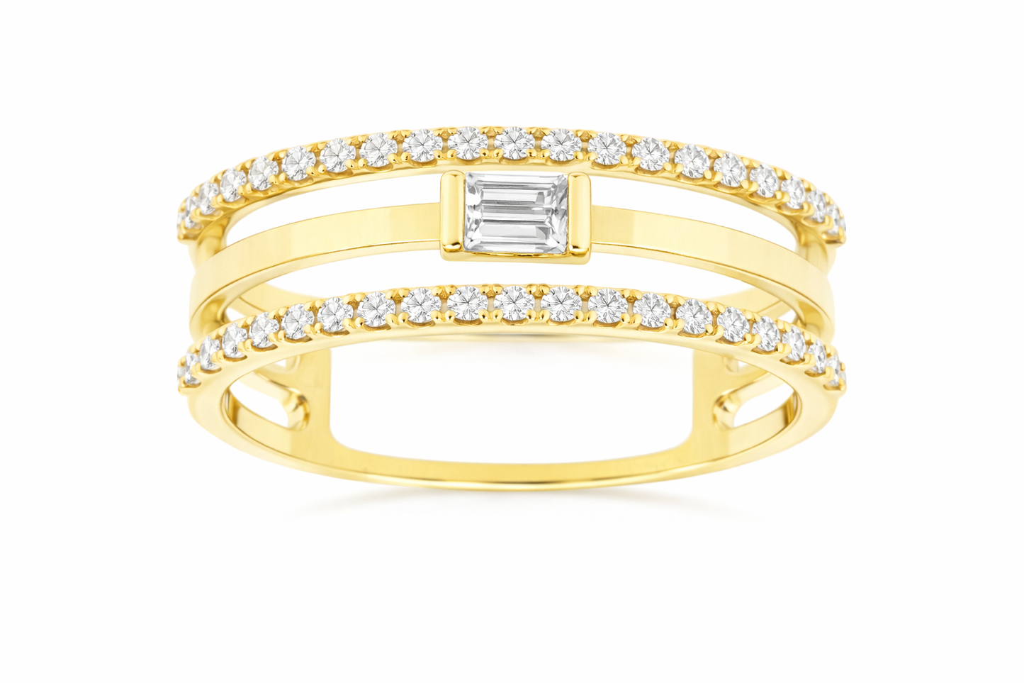 14K YELLOW GOLD THREE ROW DIAMOND FASHION RING