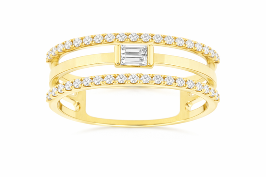 14K YELLOW GOLD THREE ROW DIAMOND FASHION RING