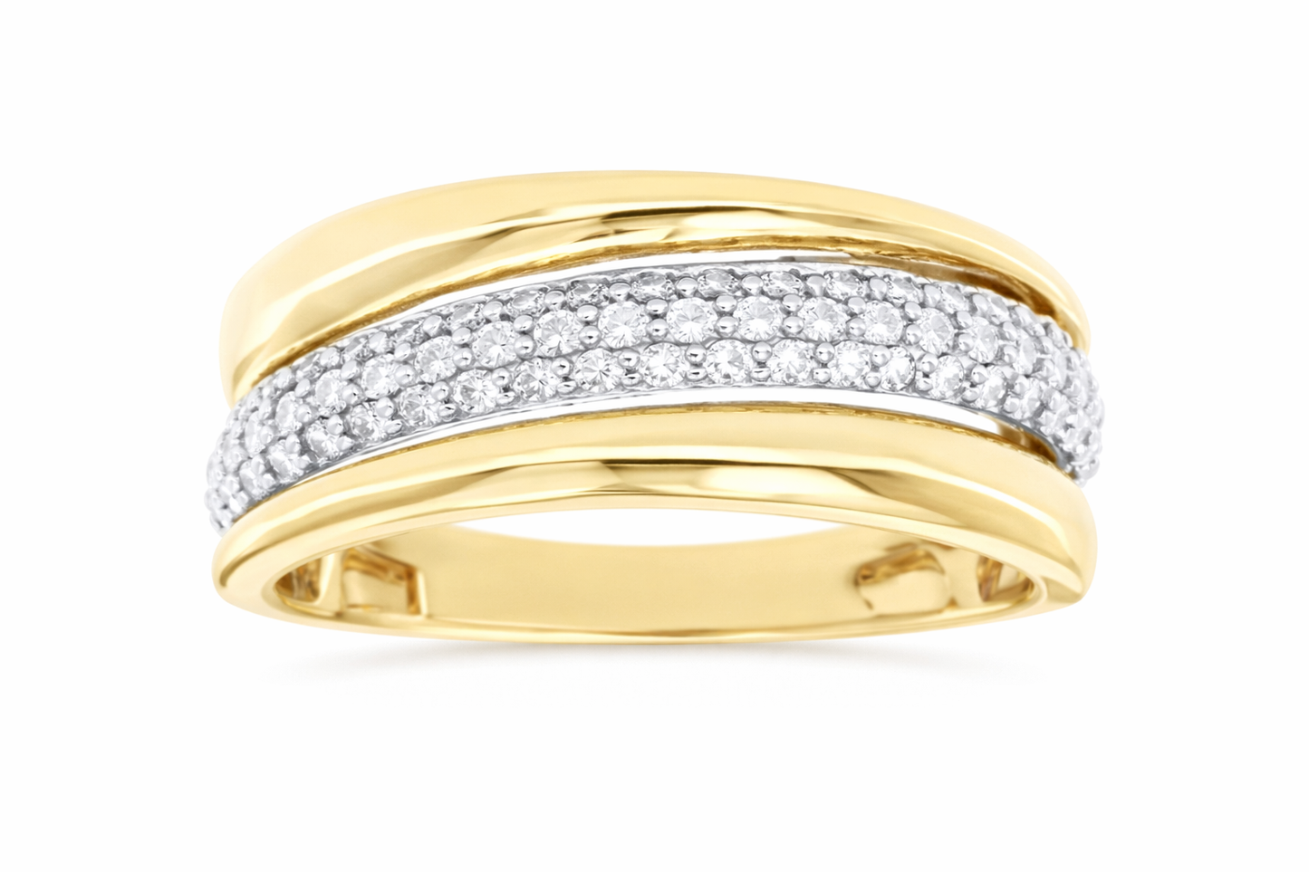 14K YELLOW GOLD TRIPLE ROW DIAMOND FASHION BAND