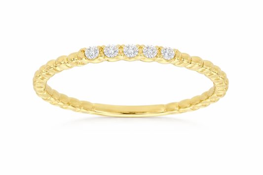 14K YELLOW GOLD DIAMOND BEADED BAND