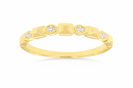 14K YELLOW GOLD DIAMOND BEZEL SET AND GOLD PYRAMID DESIGN BAND