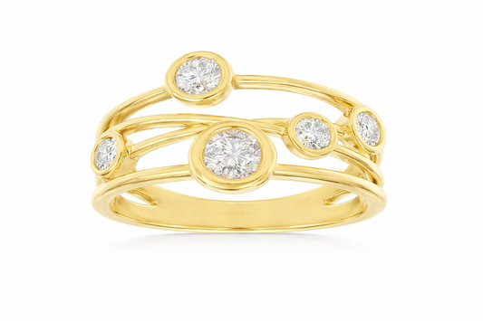 14K YELLOW GOLD WIRE DIAMOND BEZEL SET FASHION RING